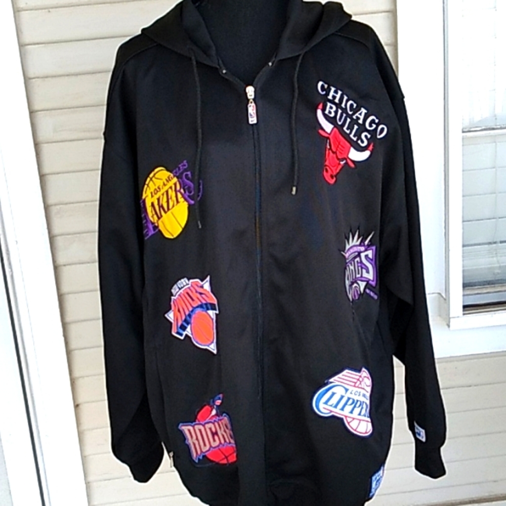 RARE Vintage UNK NBA Y2K sports team logo patches  zip up jacket with hoodie XXL